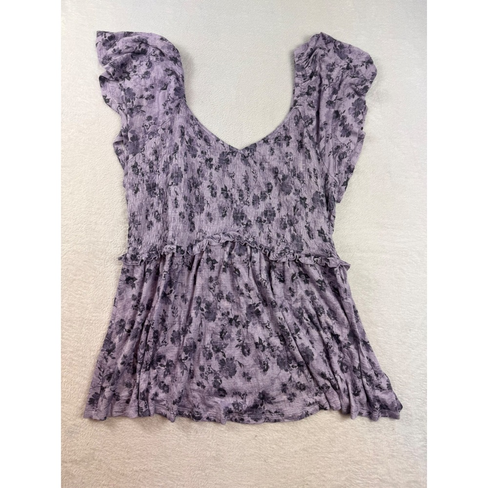 Torrid Womens Purple Floral Smocked Babydoll Top Flutter Sleeve Plus Size 3 3X